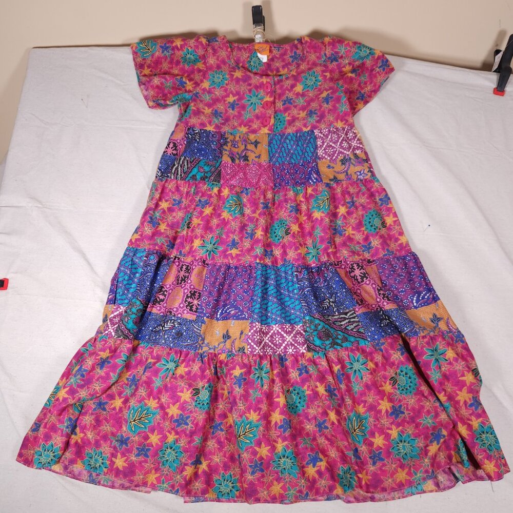 Sea Wind Patchwork Boho Midi Dress Small Vintage 90s Floral Festival Mexico